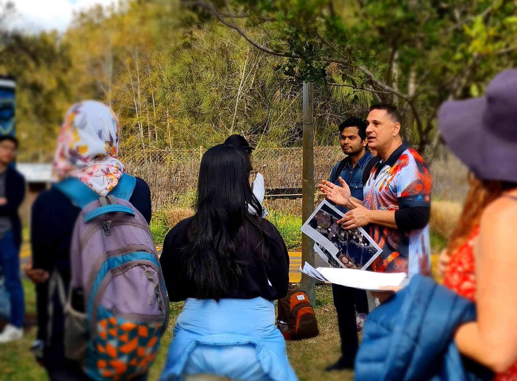 Dr John Hunter speaking to students at the Murama Healing Space.